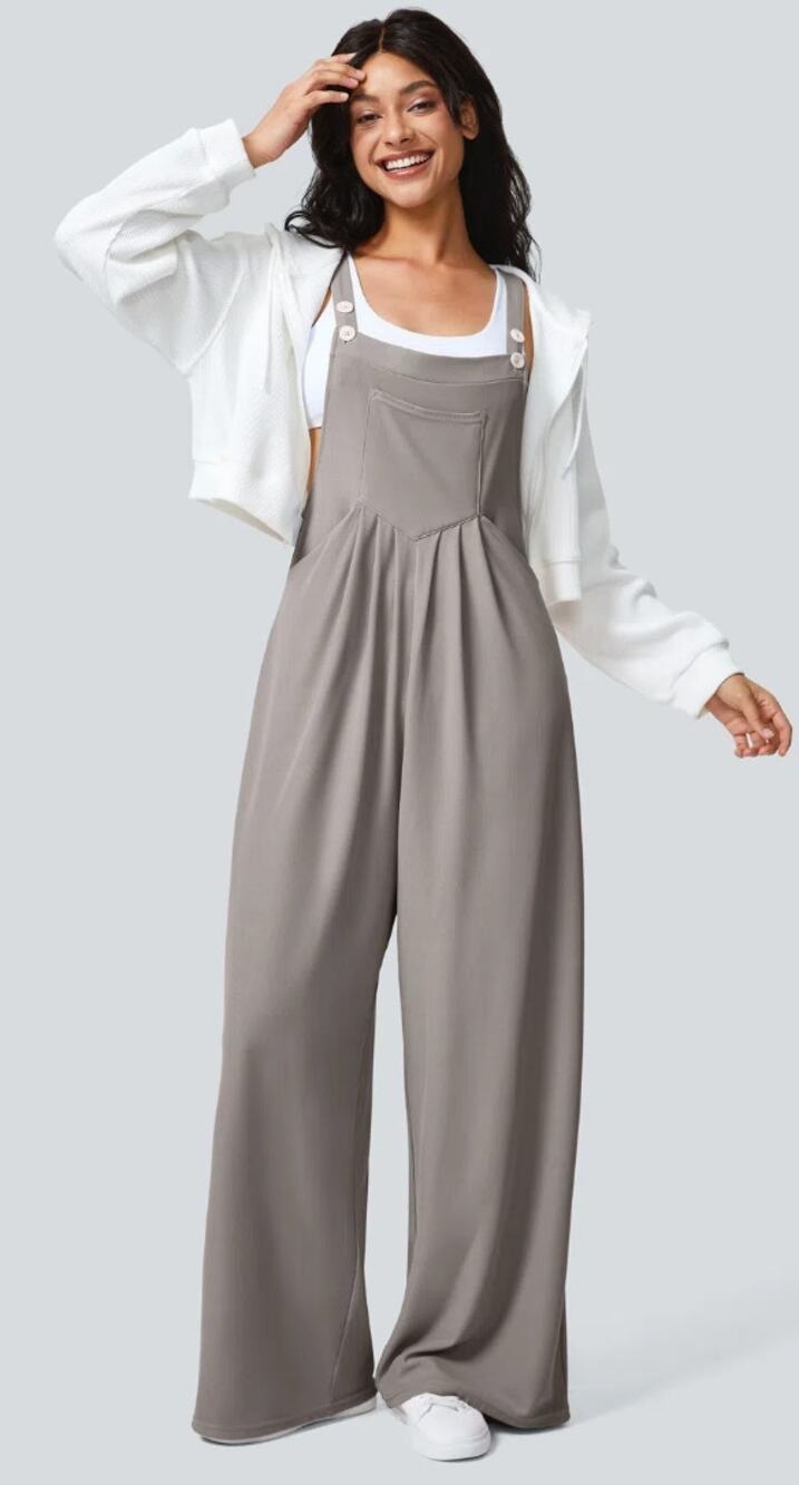 Halara Pockets Waffle Casual Overalls Size XL Gray  Pockets Wide Leg